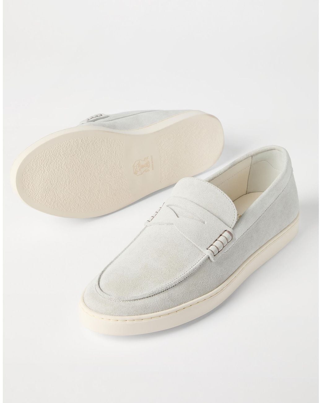 Brunello Cucinelli White Suede Loafers for men