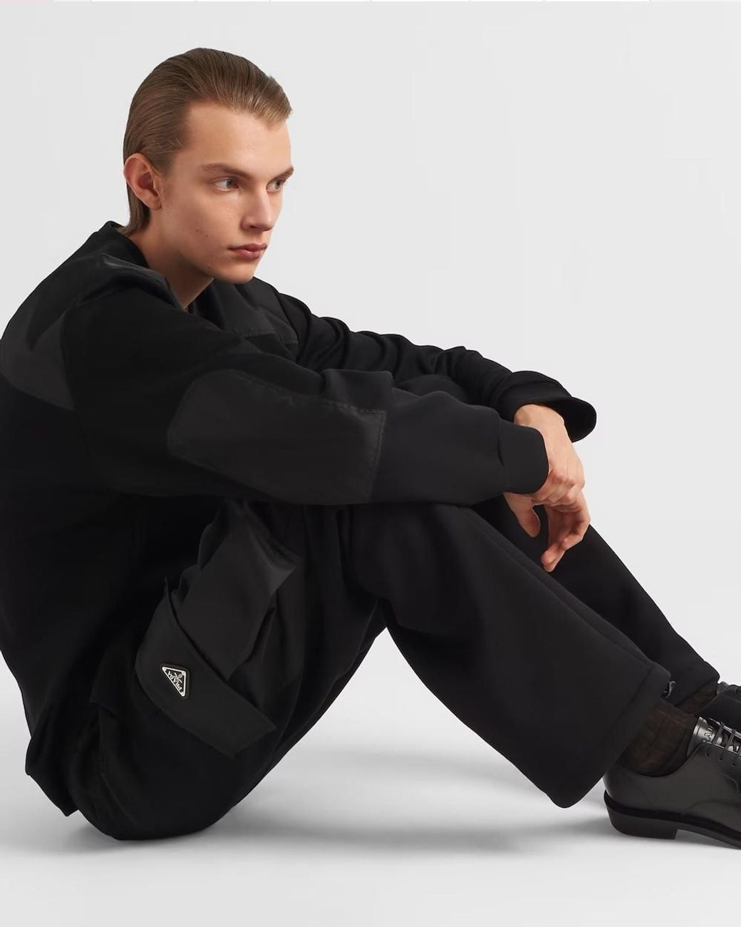 Prada Black Triangle-Logo Cargo Joggers for men