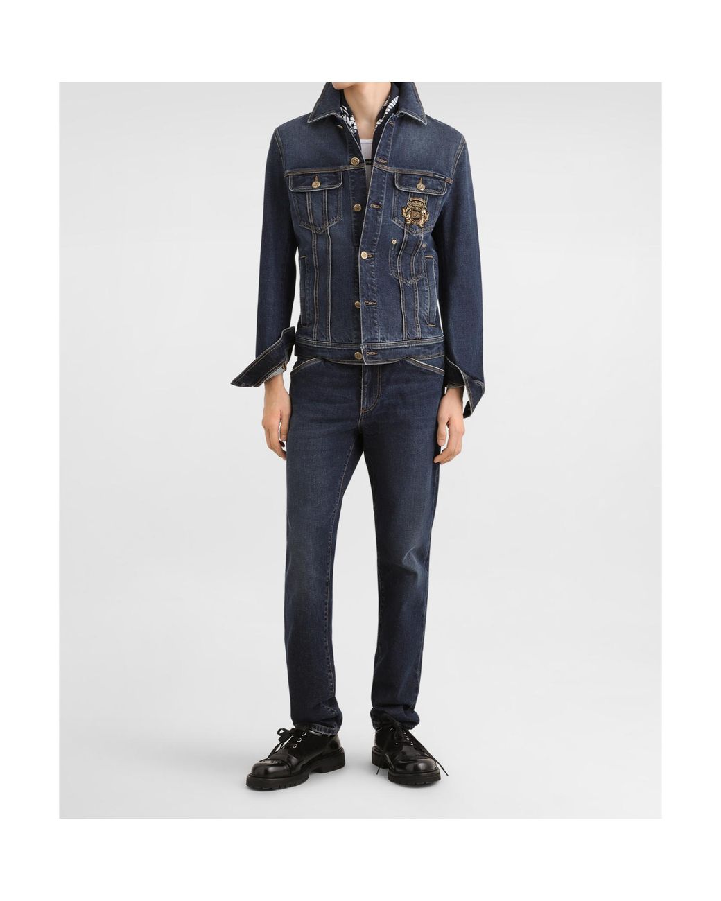Dolce & Gabbana Blue Denim Jacket With Logo Patch for men
