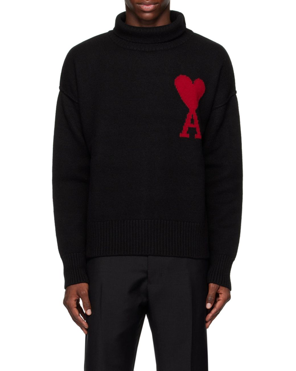 AMI Black Roll-Neck Knitted Jumper