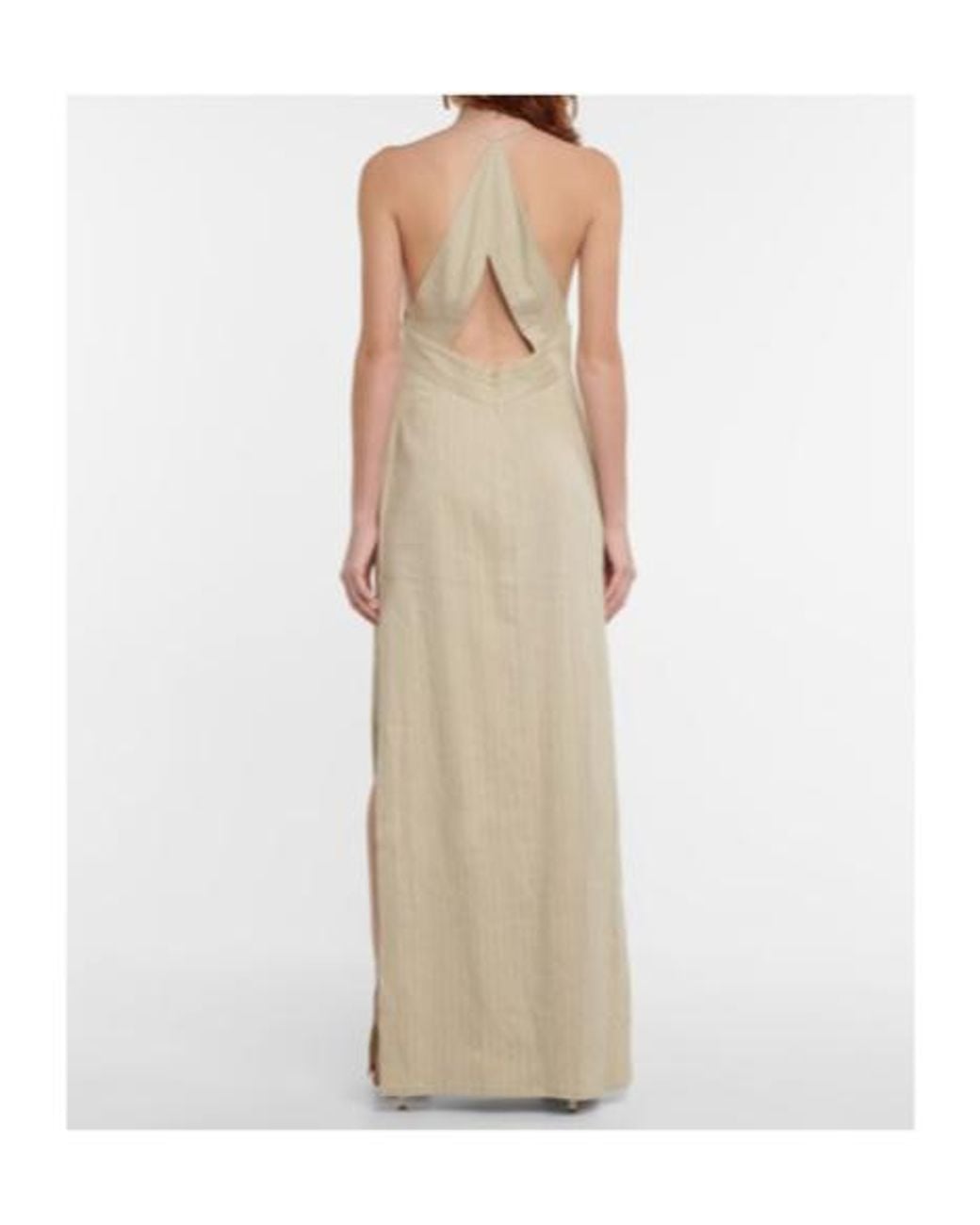 Galvan White Isola Linen-Blend Halterneck Maxi Dress