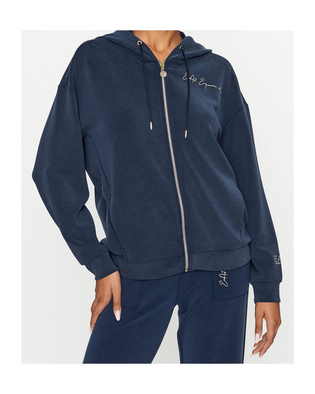 EA7 Blue Logo Hooded Zipper Sweatshirt