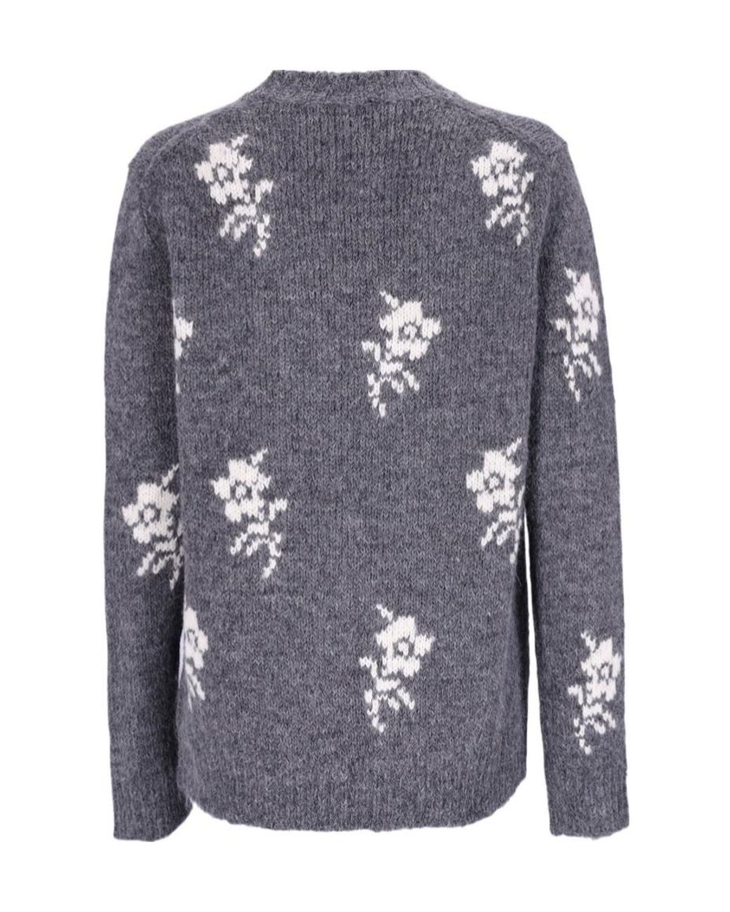 Jil Sander Blue Floral-Pattern Crew-Neck Sweater