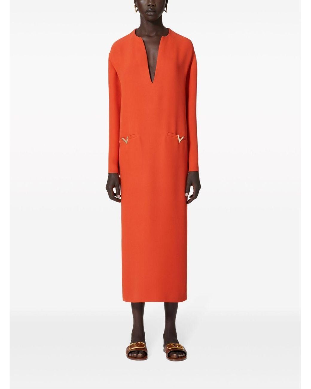Valentino Red V Straight Hem Midi Dress
