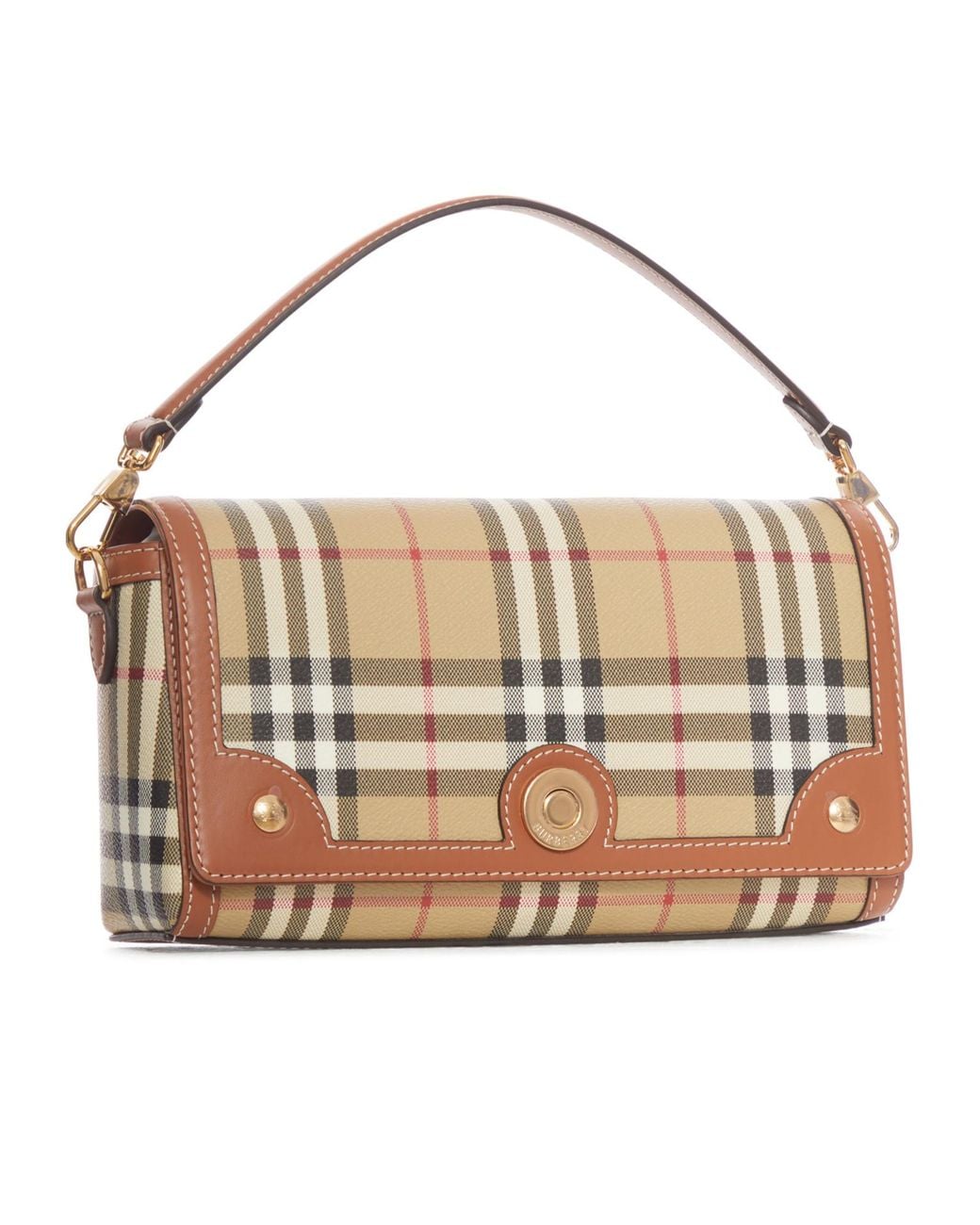 Burberry White Checked Foldover Top Tote Bag