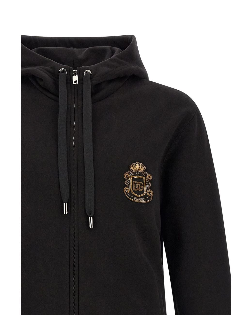 Dolce & Gabbana Black Heraldic Patch Drawstring Hoodie for men