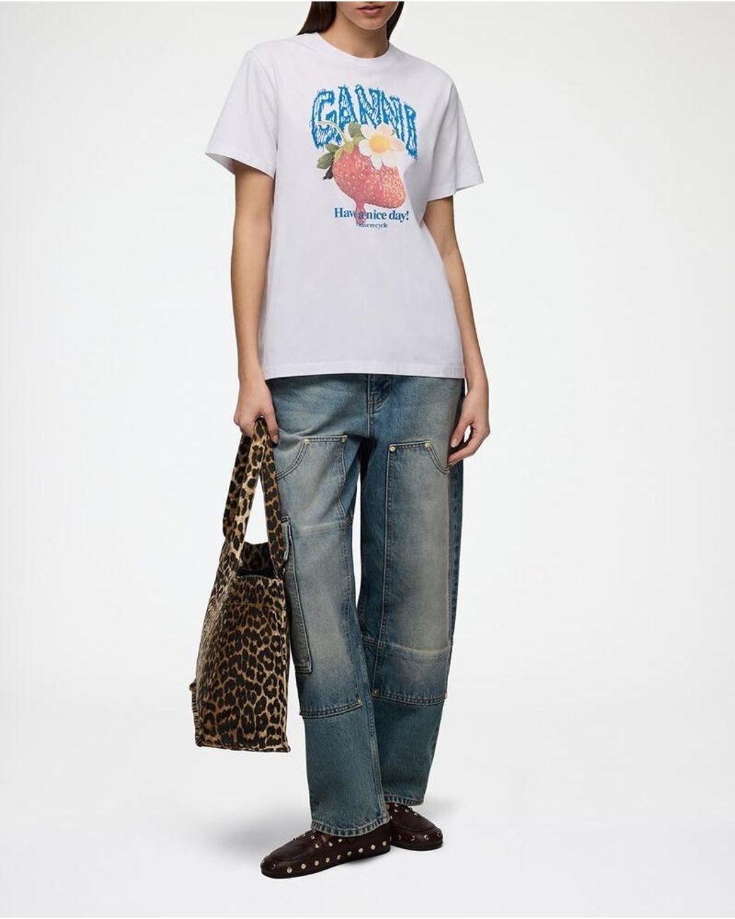 Ganni White Graphic Oversized T-Shirt