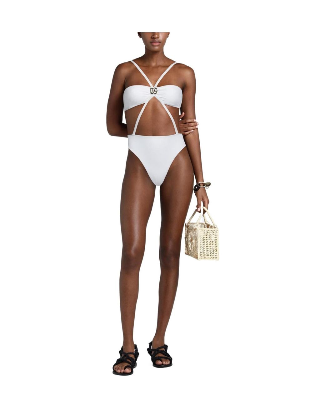 Dolce & Gabbana White Solid Color Onepiece Swimsuits