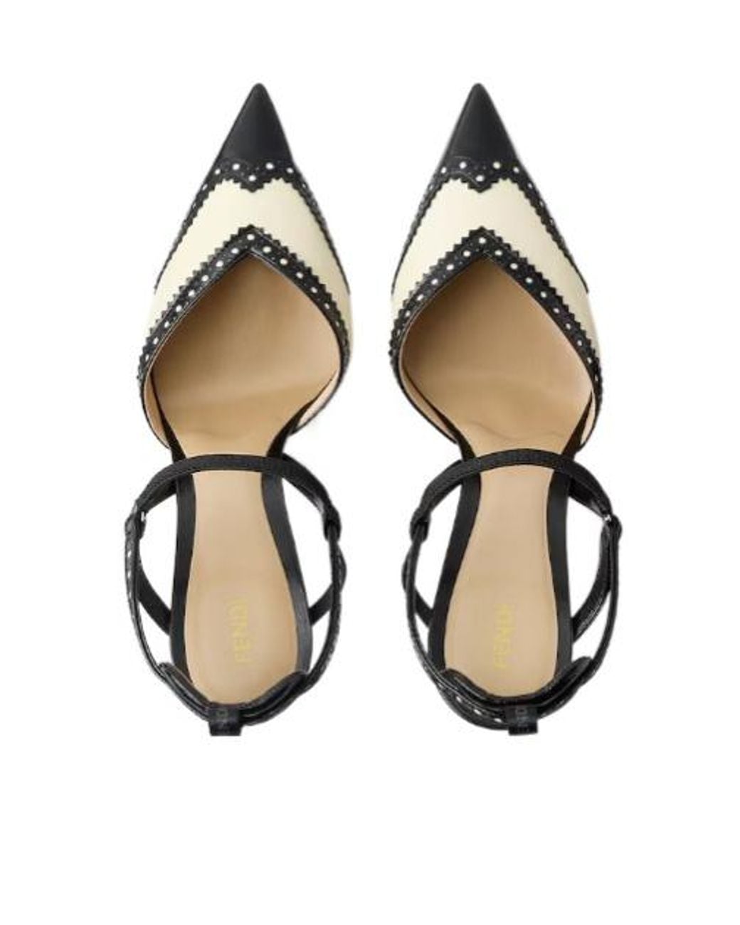 Fendi Metallic Colibrì Brogues High-Heeled Parchment And Leather Slingbacks