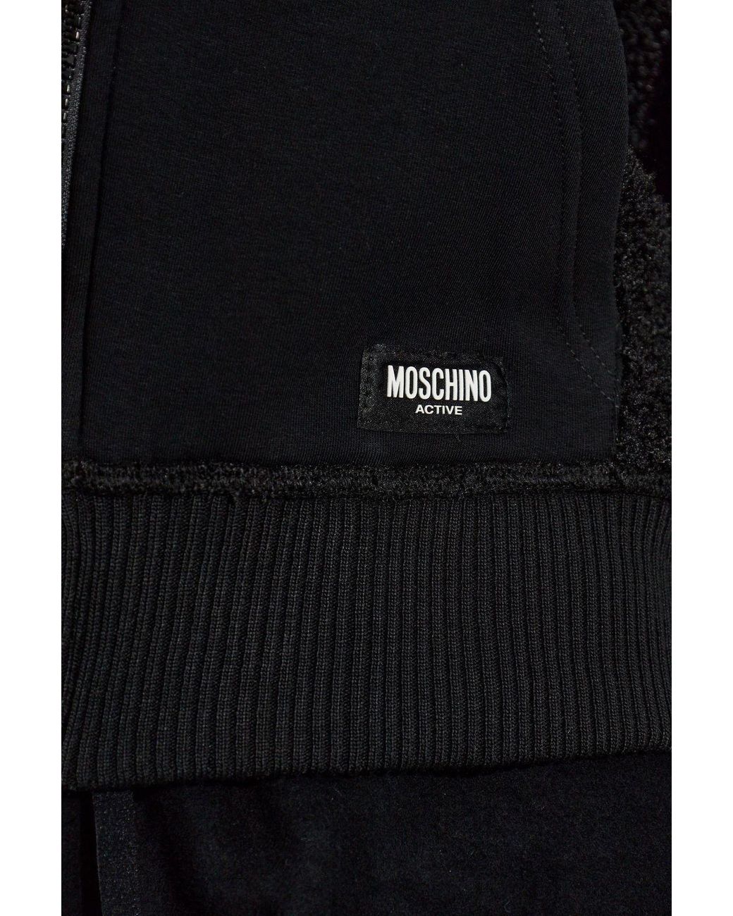 Moschino Black Logo Patch Zip-Up Hoodie