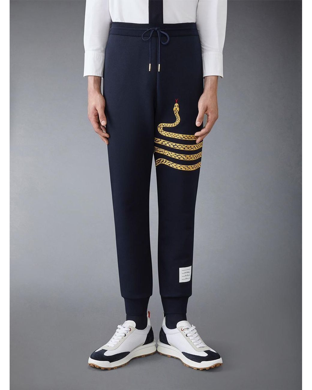 Thom Browne Blue Embroidery Drawstring Track Pants for men