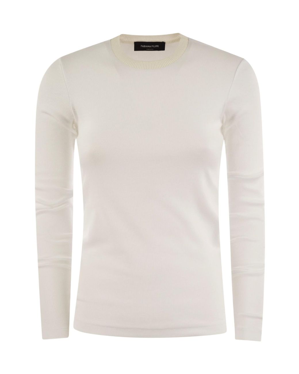 Fabiana Filippi White Long Sleeved Crewneck Ribbed T-Shirt