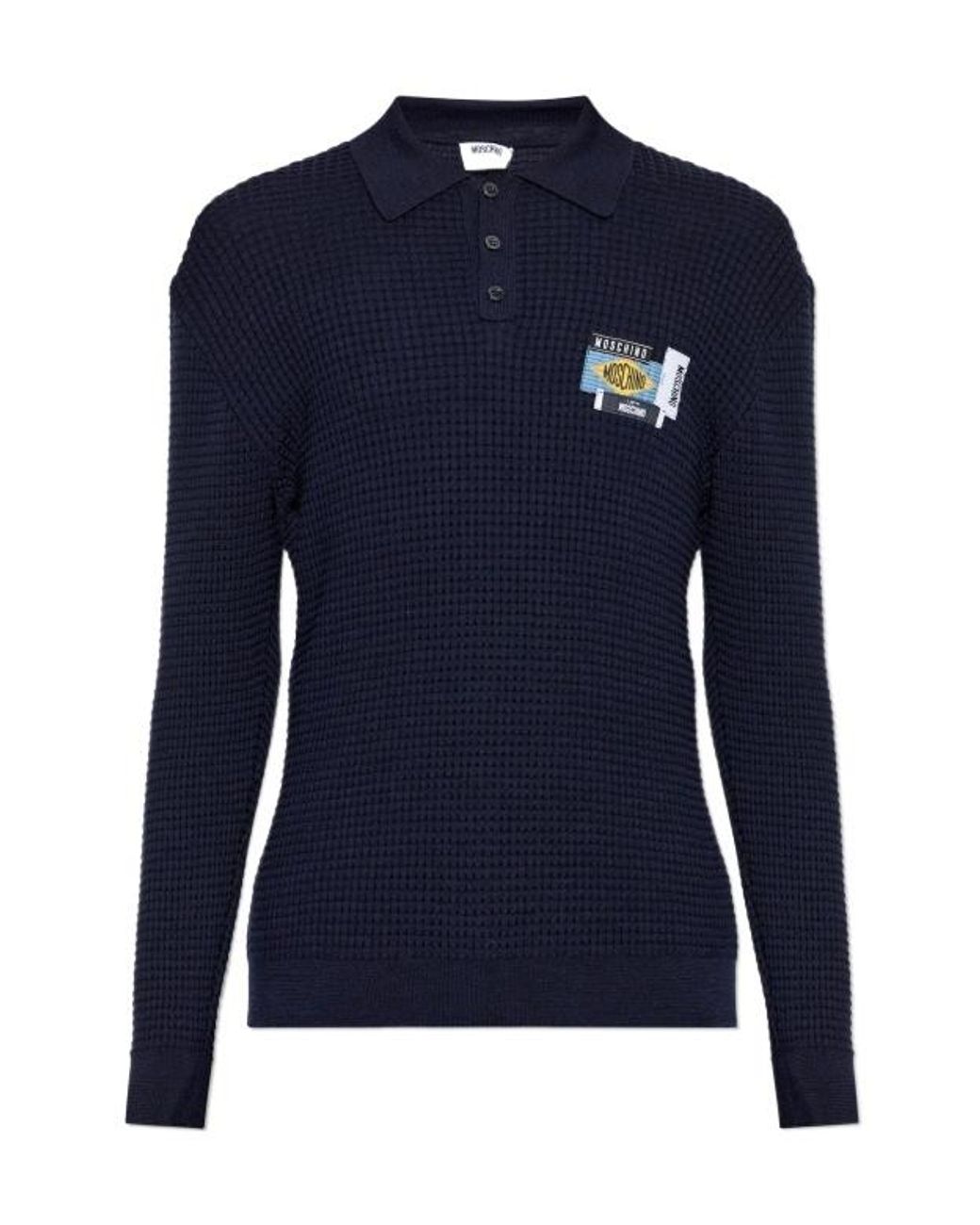 Moschino Blue Patches Detailed Polo Shirt for men