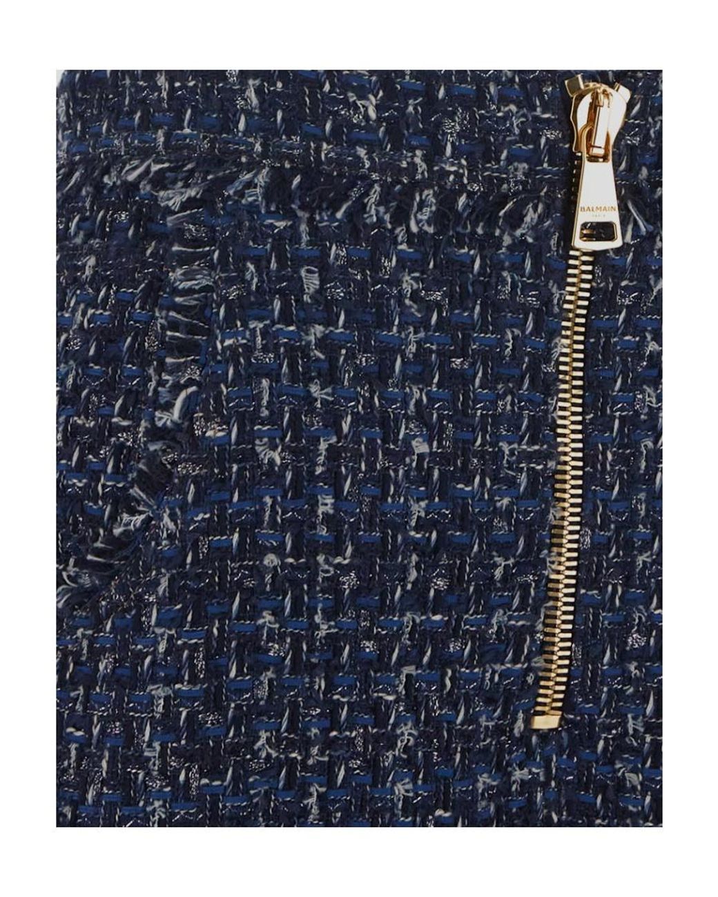 Balmain Blue Denim Tweed Mini Skirt