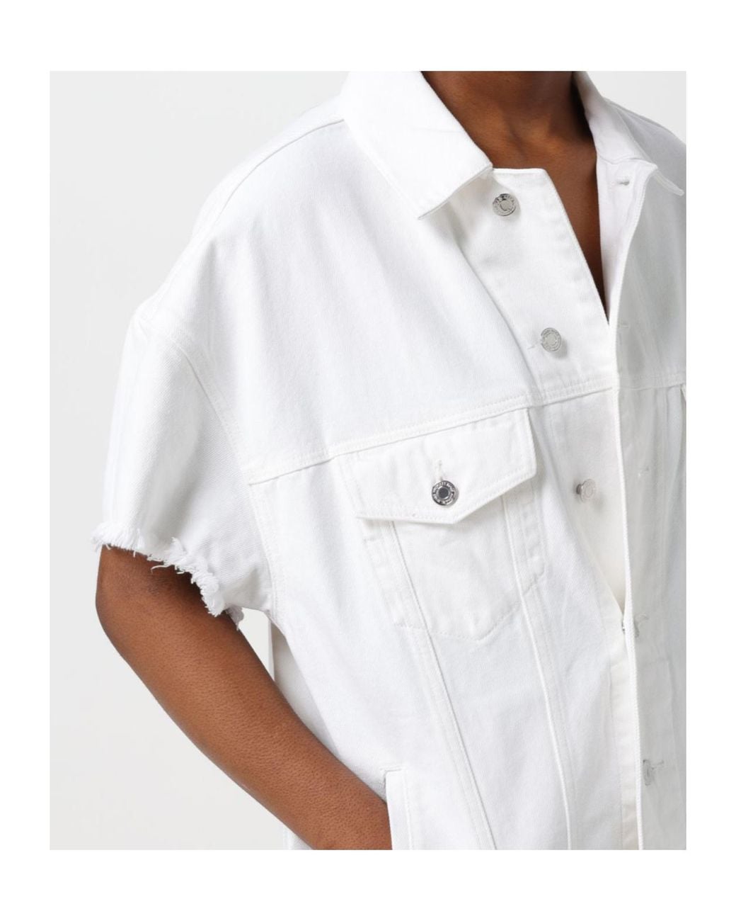 Michael Kors White Michael Oversized Frayed Denim Jacket