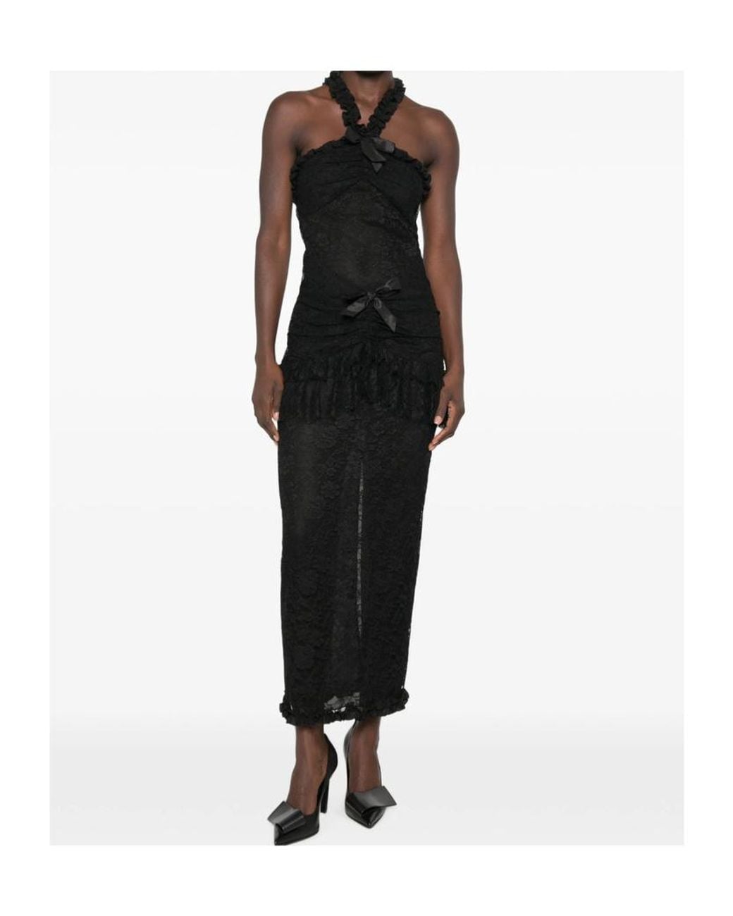 Alessandra Rich Black Chantilly Lace Evening Dress