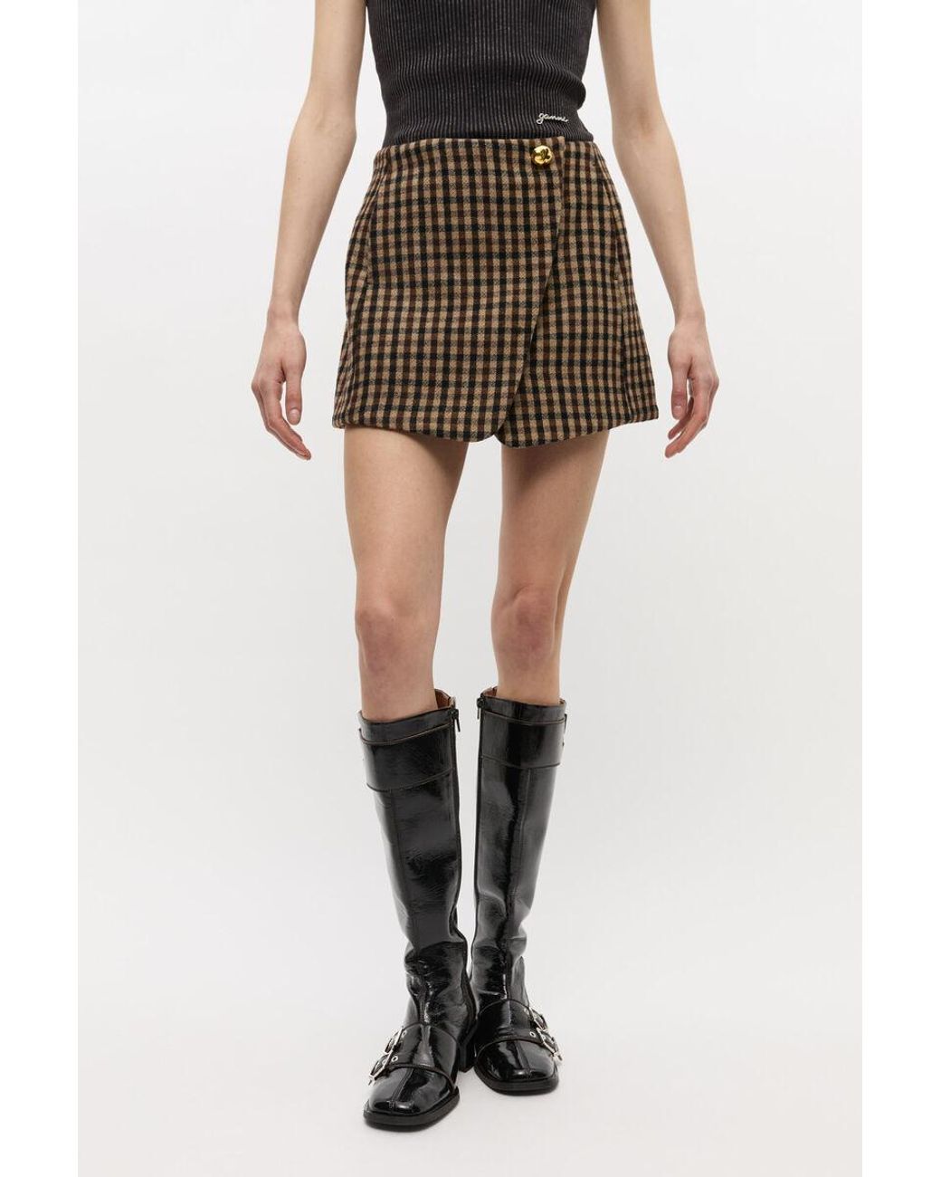 Ganni Brown Check Mini Skirt