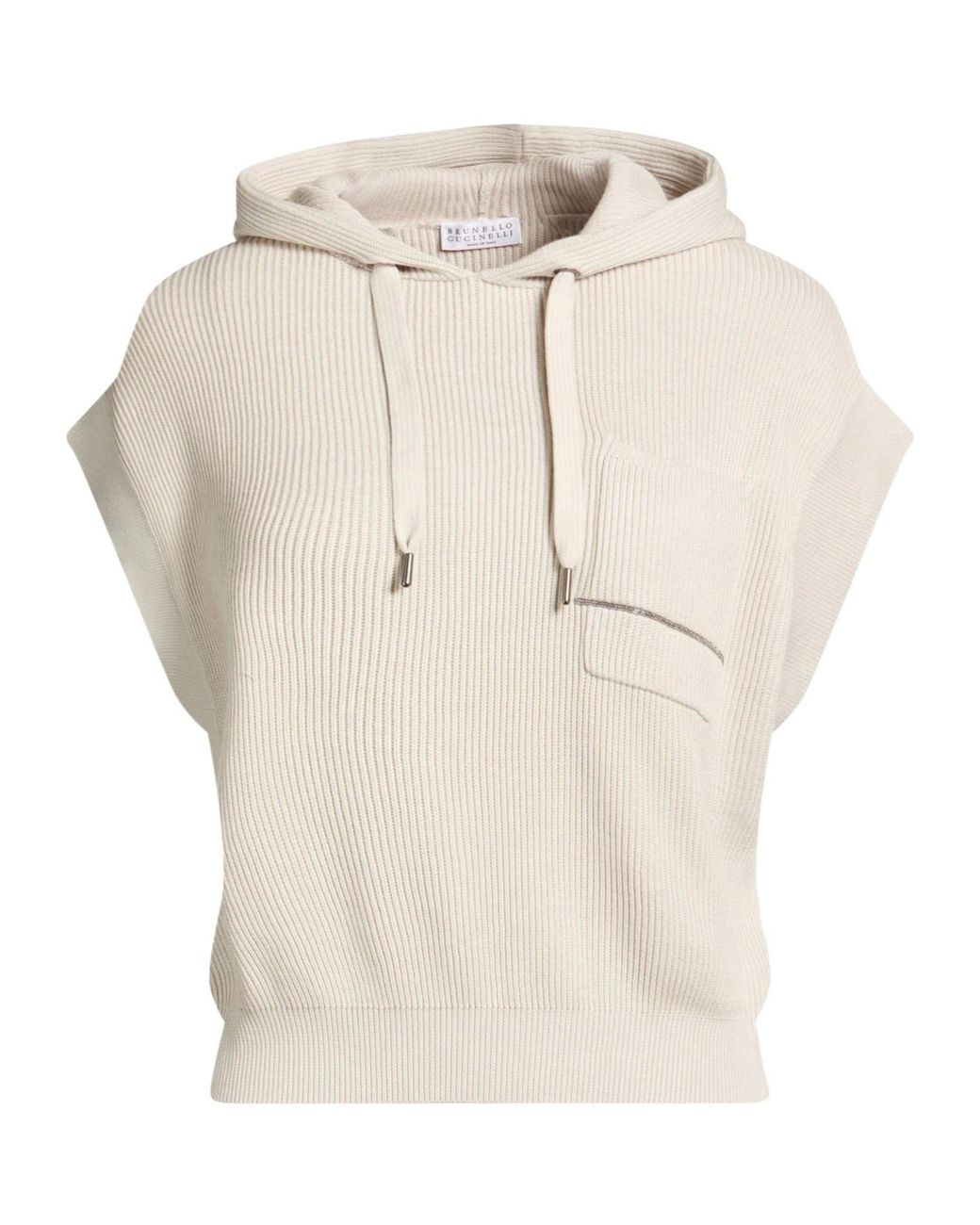 Brunello Cucinelli Natural Solid Color Knit Short-Sleeve Sweatshirt