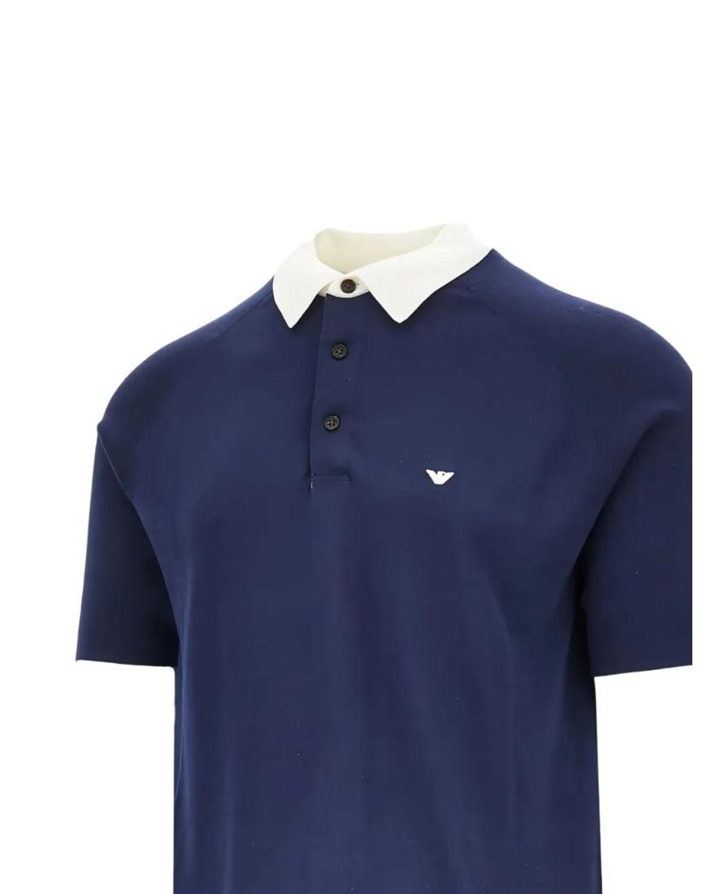 Emporio Armani Blue Logo Embroidered Short-Sleeved Polo Shirt for men