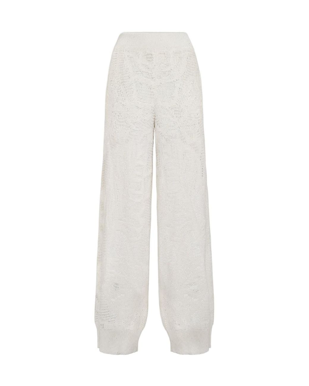 Brunello Cucinelli White Linen And Cotton Dazzling Water Lillies Knit Track Trousers