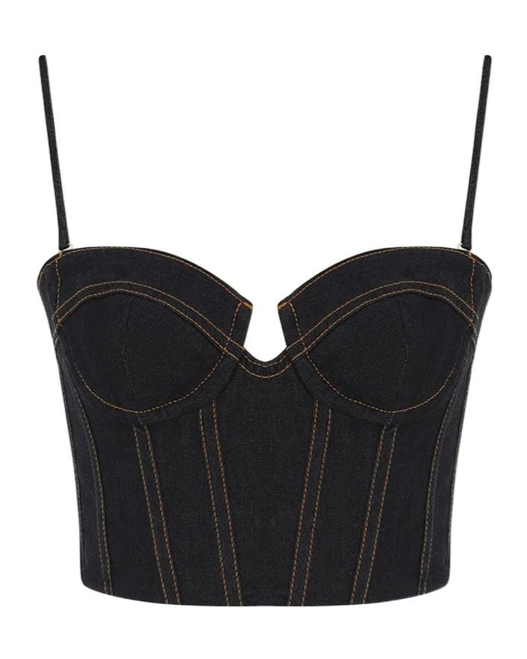 Zimmermann Black Crush Denim Corset Top