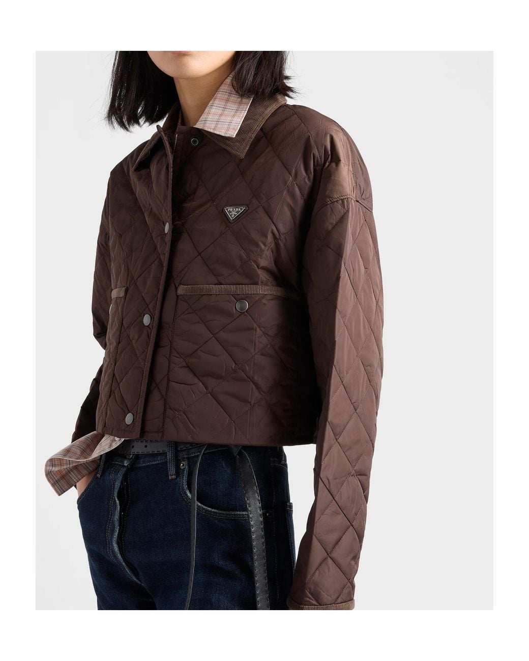Prada Brown Lightweight Re-Nylon Cropped Blouson Jacket