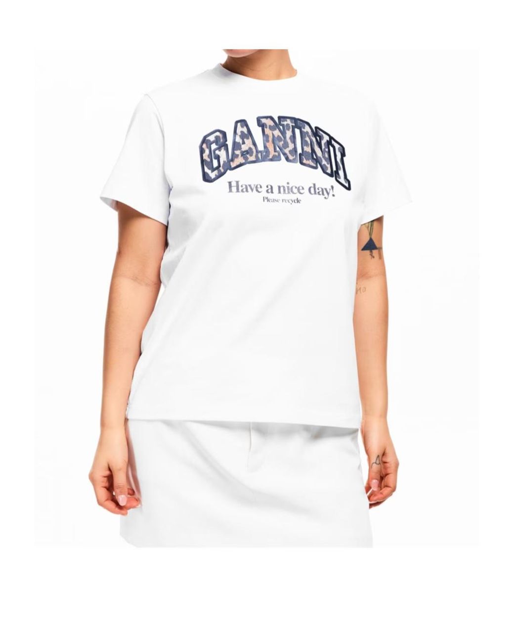 Ganni White Graphic Baby Tee