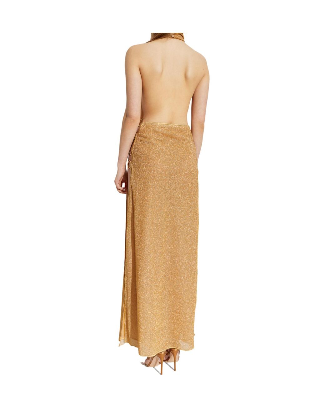 Oseree Natural Oséree Halterneck Cut-Out Lurex Dress