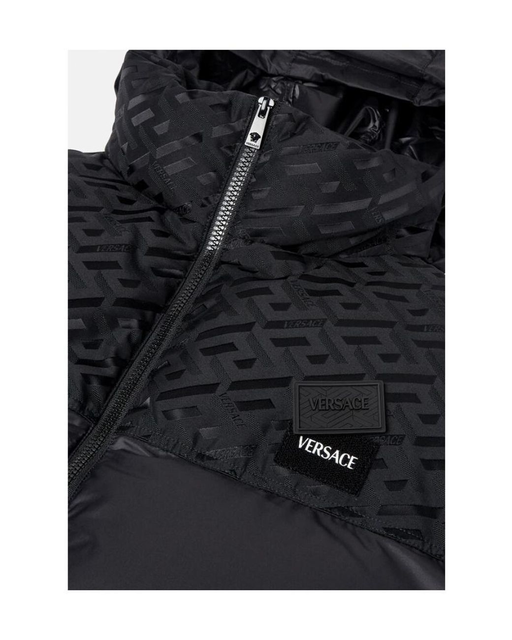 Versace Blue Logo Patch Zip-Up Padded Jacket for men