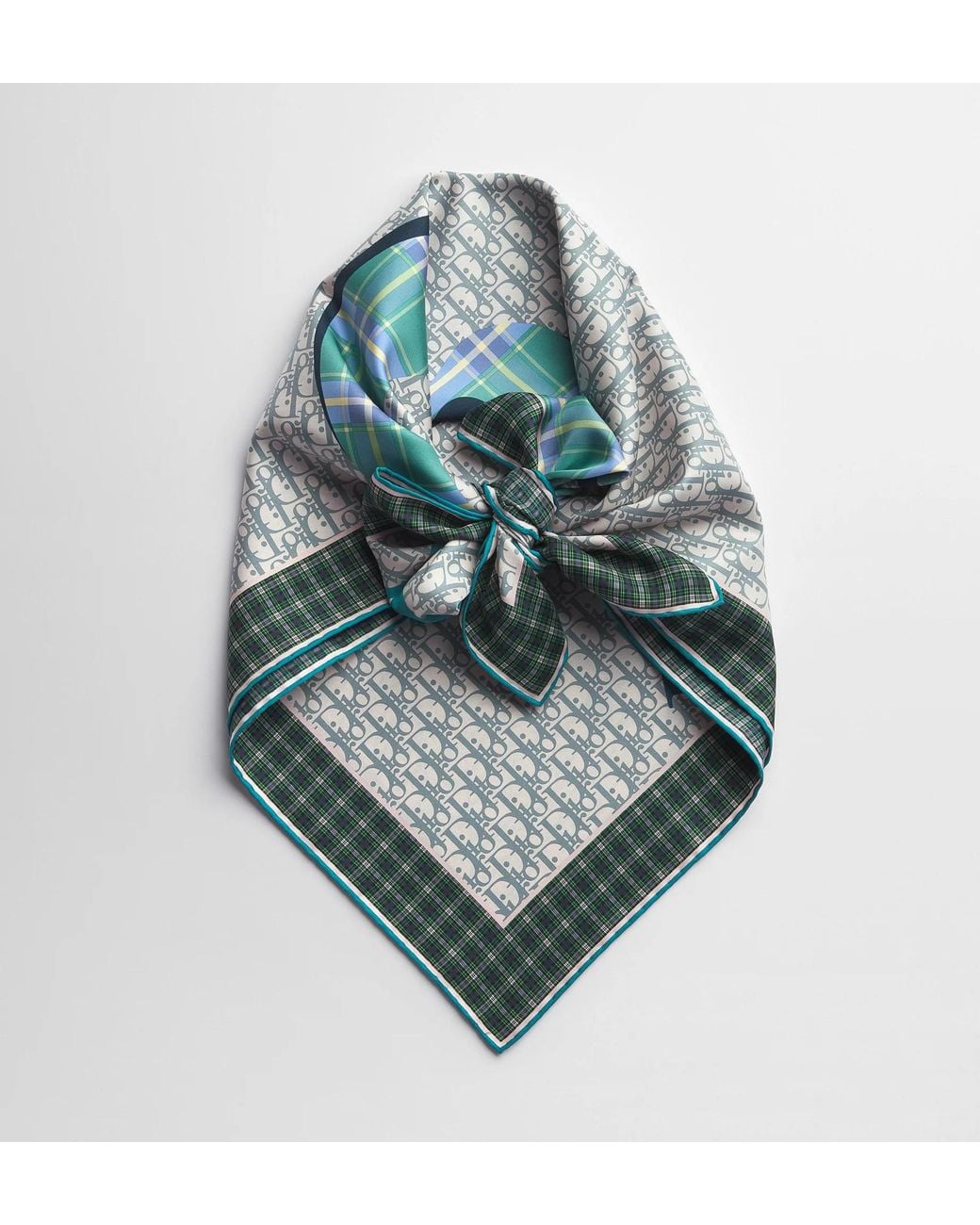Dior Blue Infini Tartan90 Square Scarf