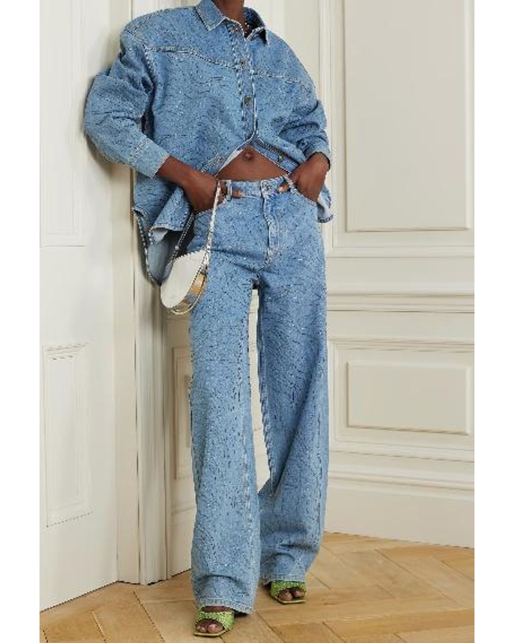 ROTATE BIRGER CHRISTENSEN Blue Embellished Organic Denim Boyfriend Jeans