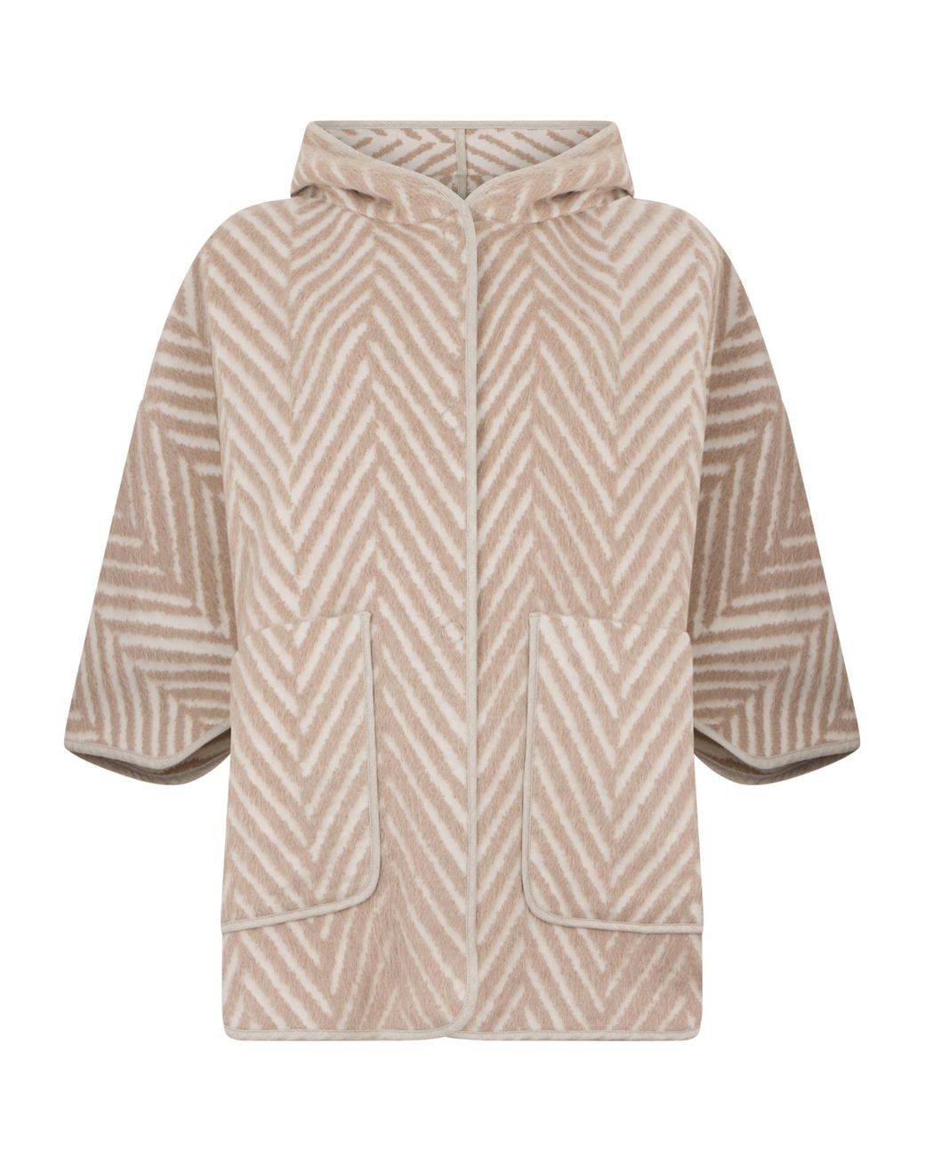 Peserico Natural Herringbone Straight Hem Hooded Cape