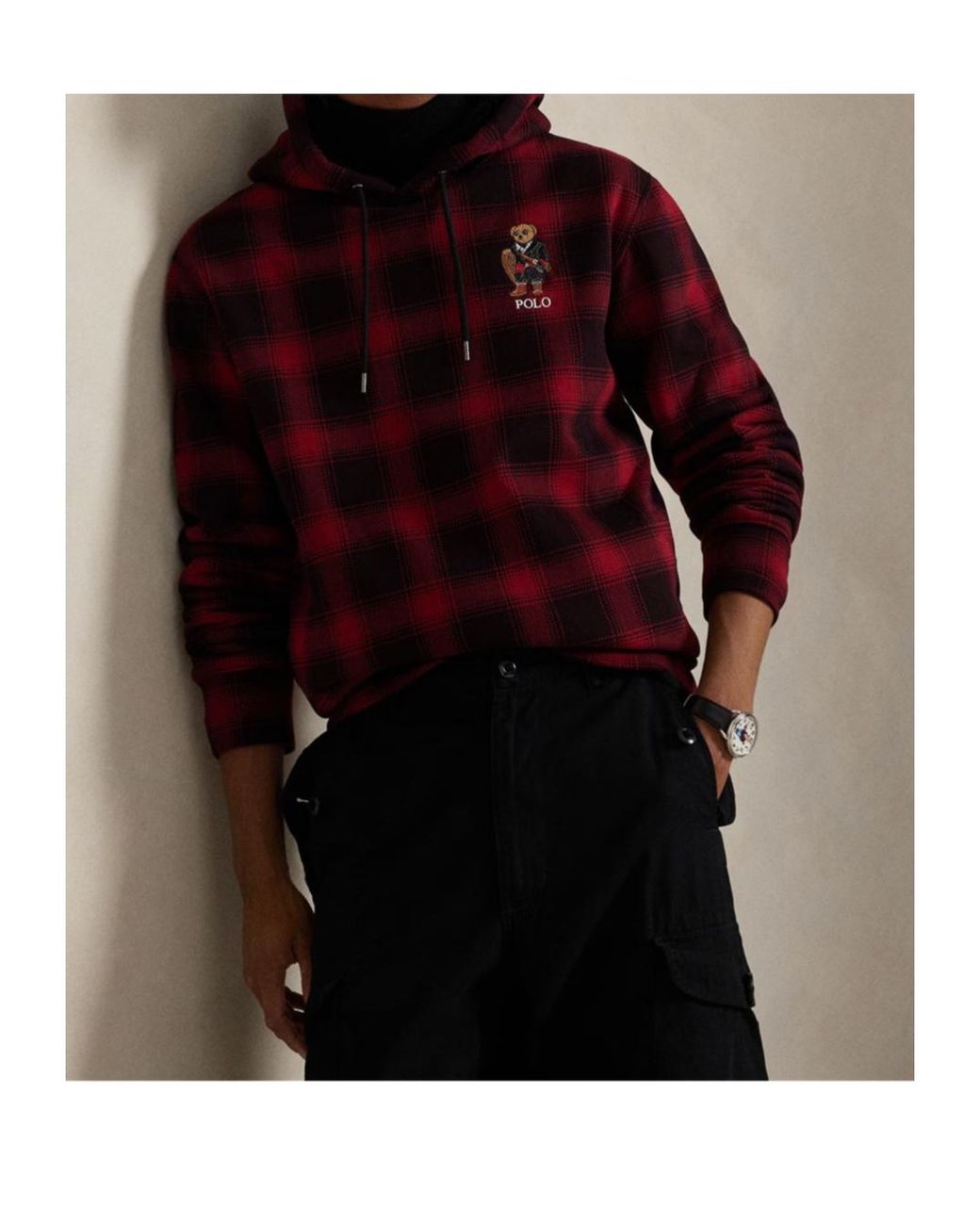 Ralph Lauren Red Polo Polo Bear Plaid Hoodie for men