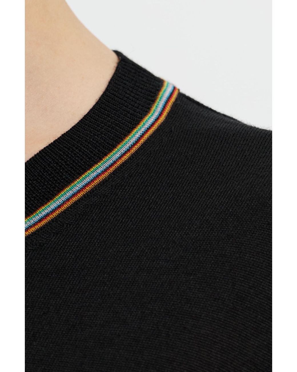 Paul Smith Black Stripe-Trim Crew Neck Knitted Sweater