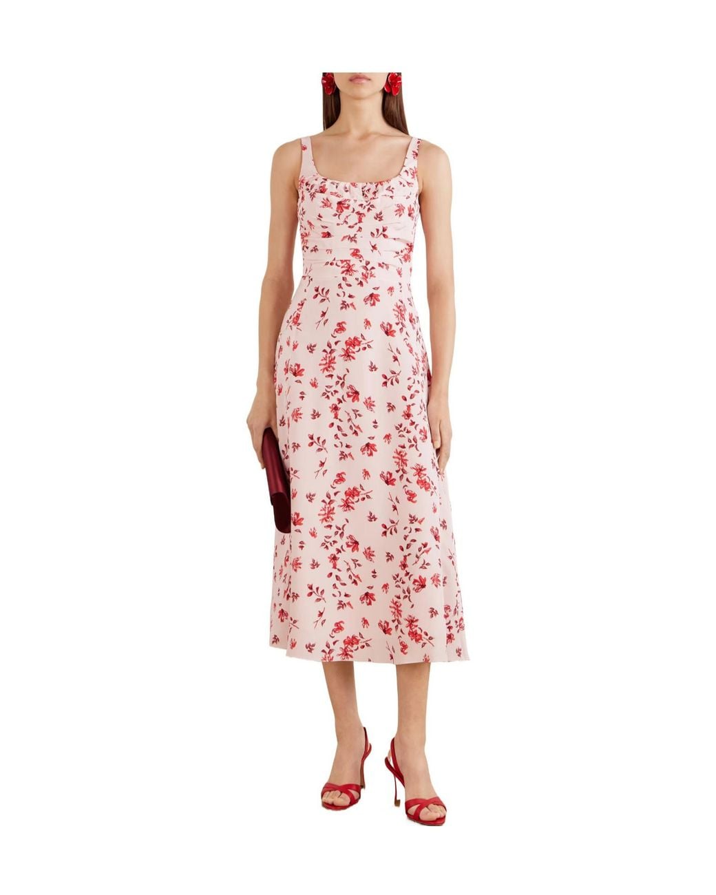 Emilia Wickstead Pink Verena Ruched Floral-Print Silk Midi Dress