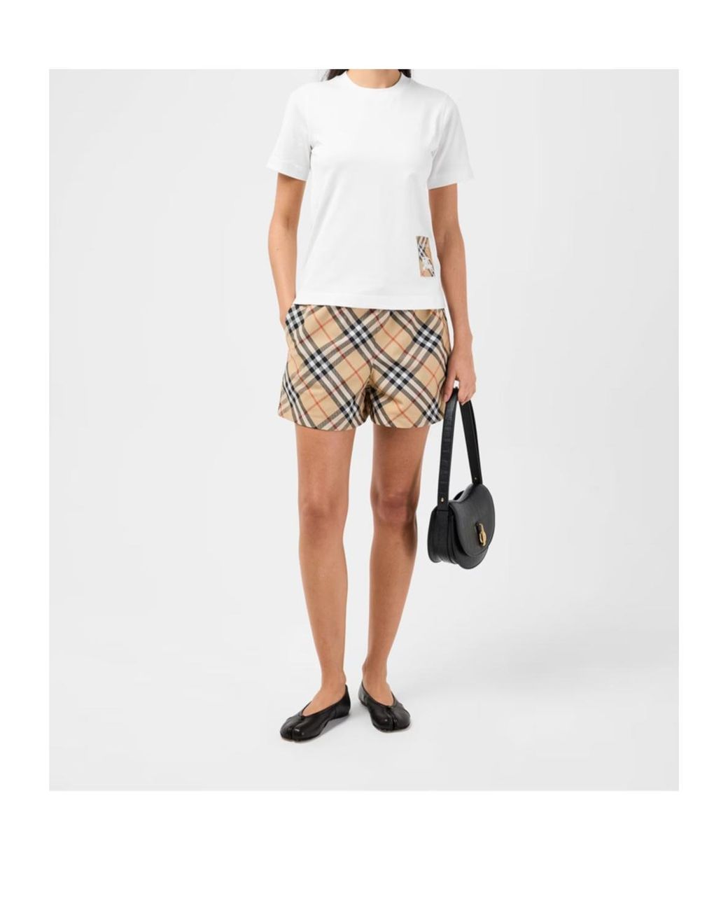 Burberry White Check Label Patch T-Shirt