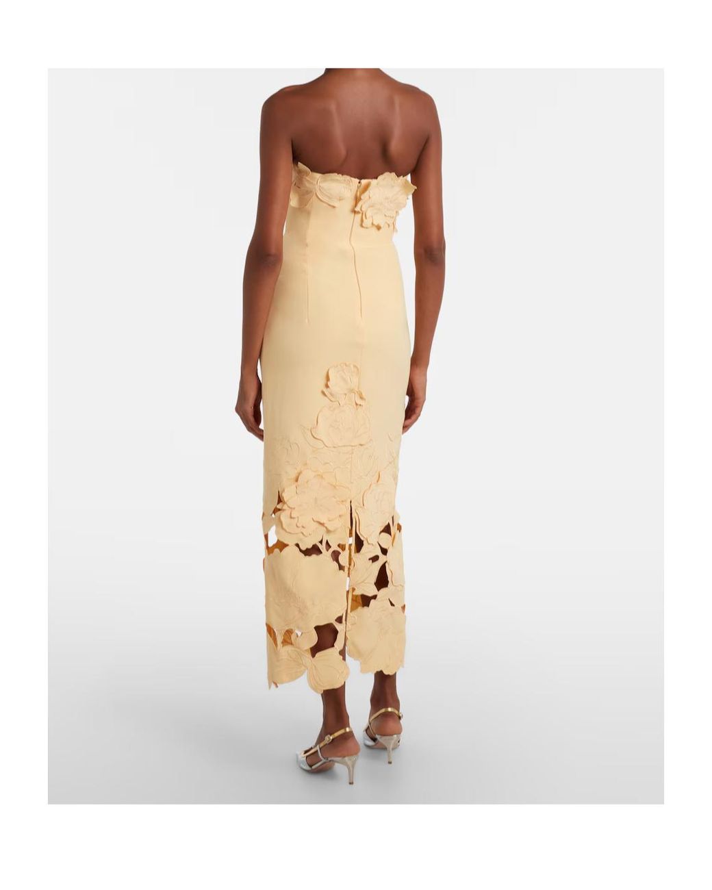 Leo Metallic Rayna Floral-Appliqué Strapless Midi Dress