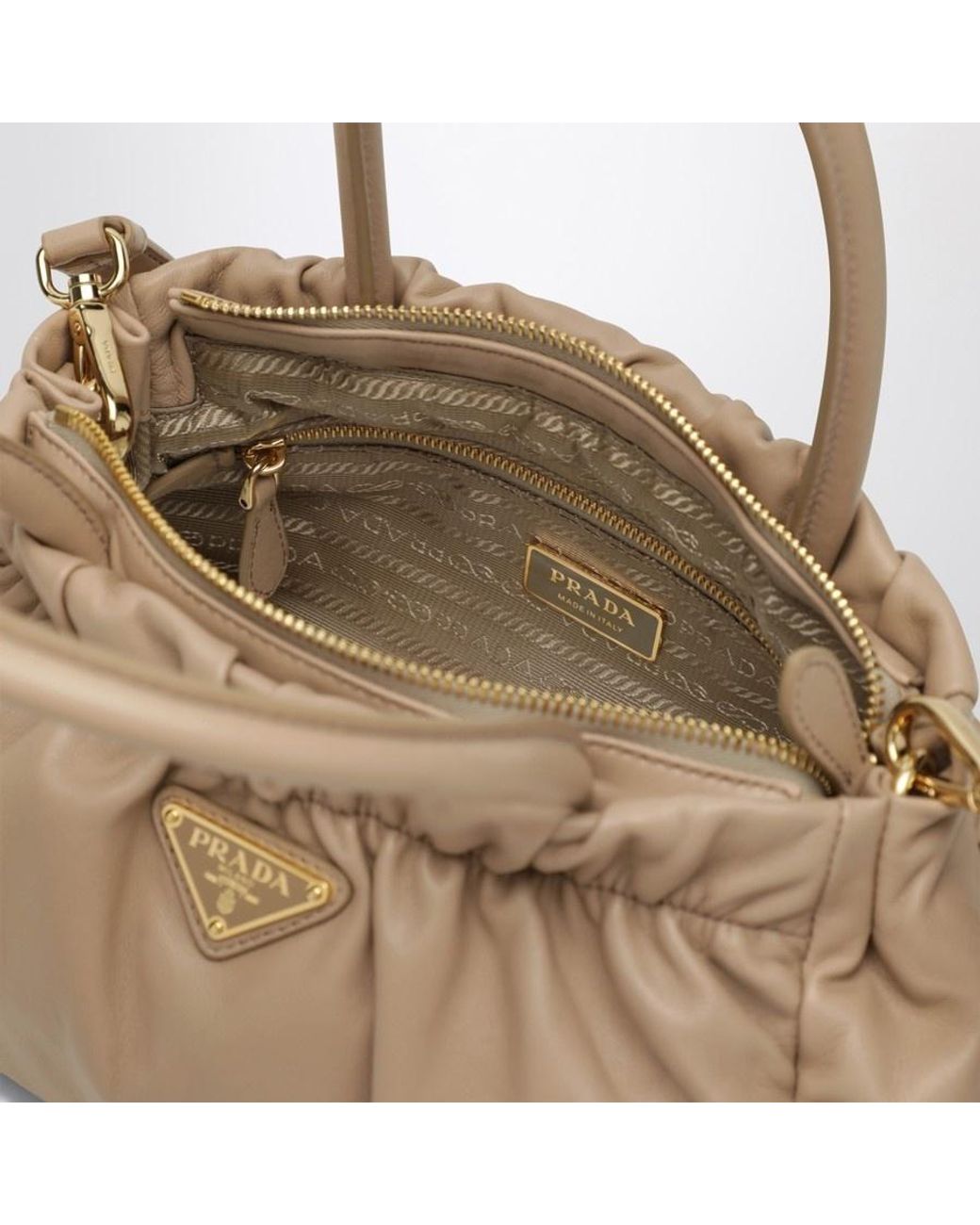 Prada Natural Double Handle Shoulder Bag