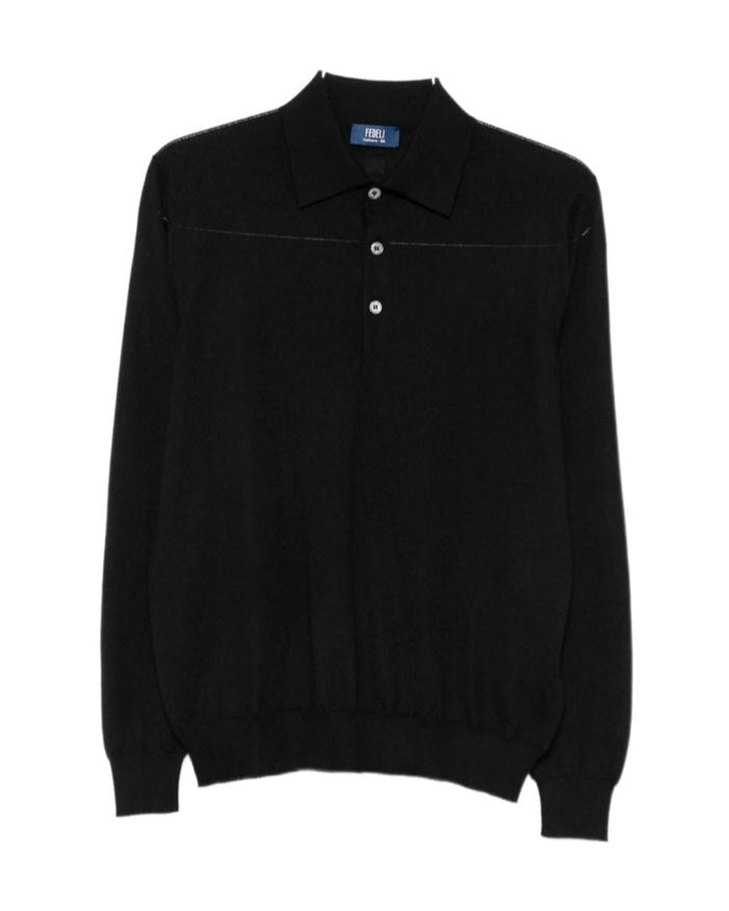 Fedeli Black Long-Sleeve Polo Sweater for men