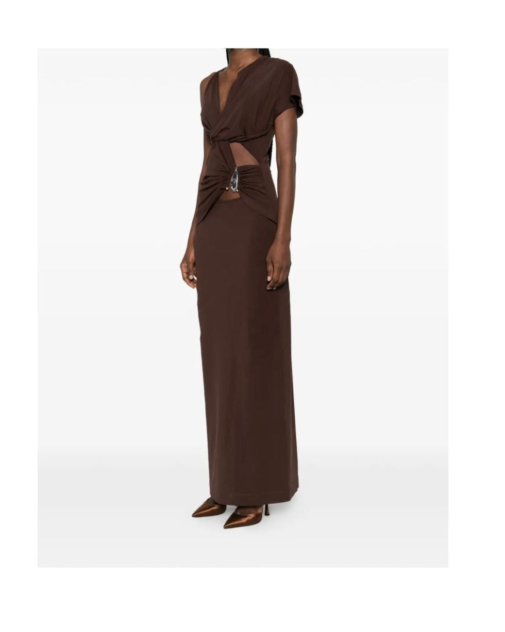 Christopher Esber Brown Crystal-Pendant Twisted Maxi Dress