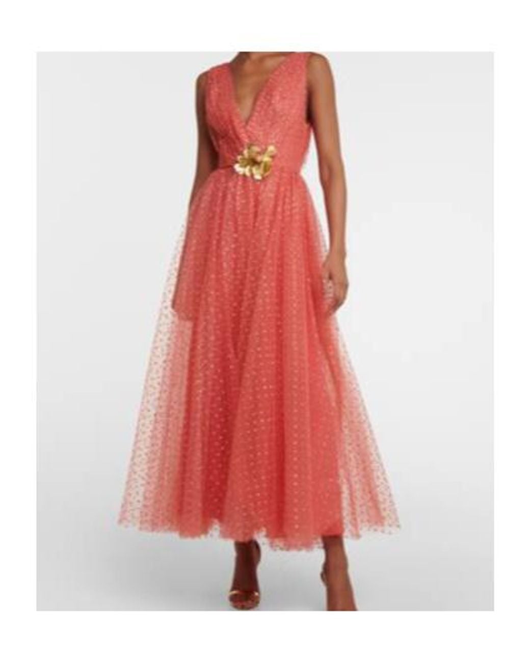 Monique Lhuillier Red Embellished Tulle Maxi Gown