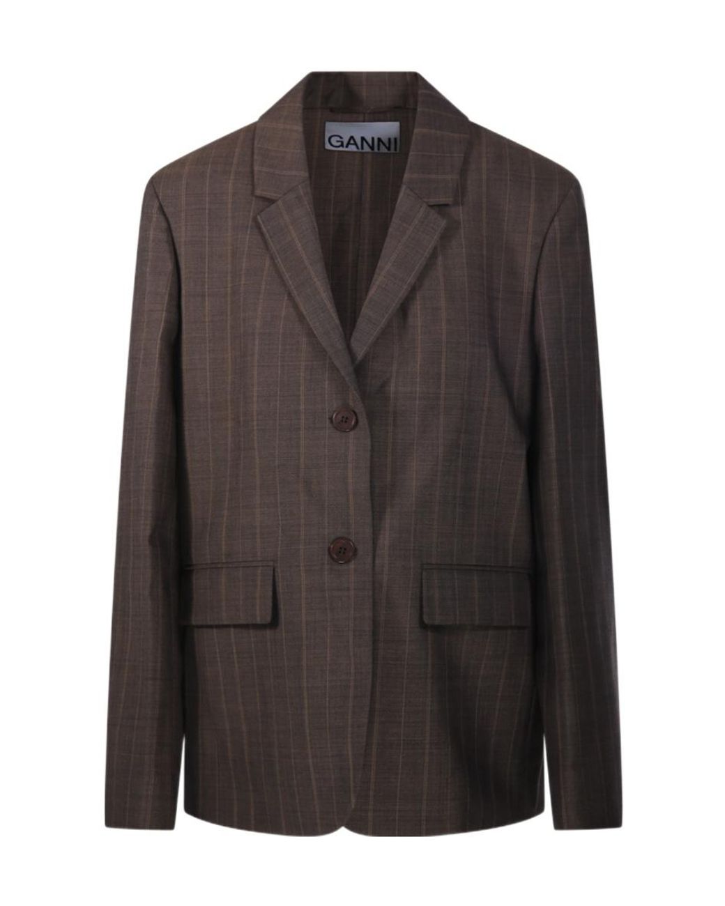 Ganni Brown Single-Breasted Pinstriped Blazer