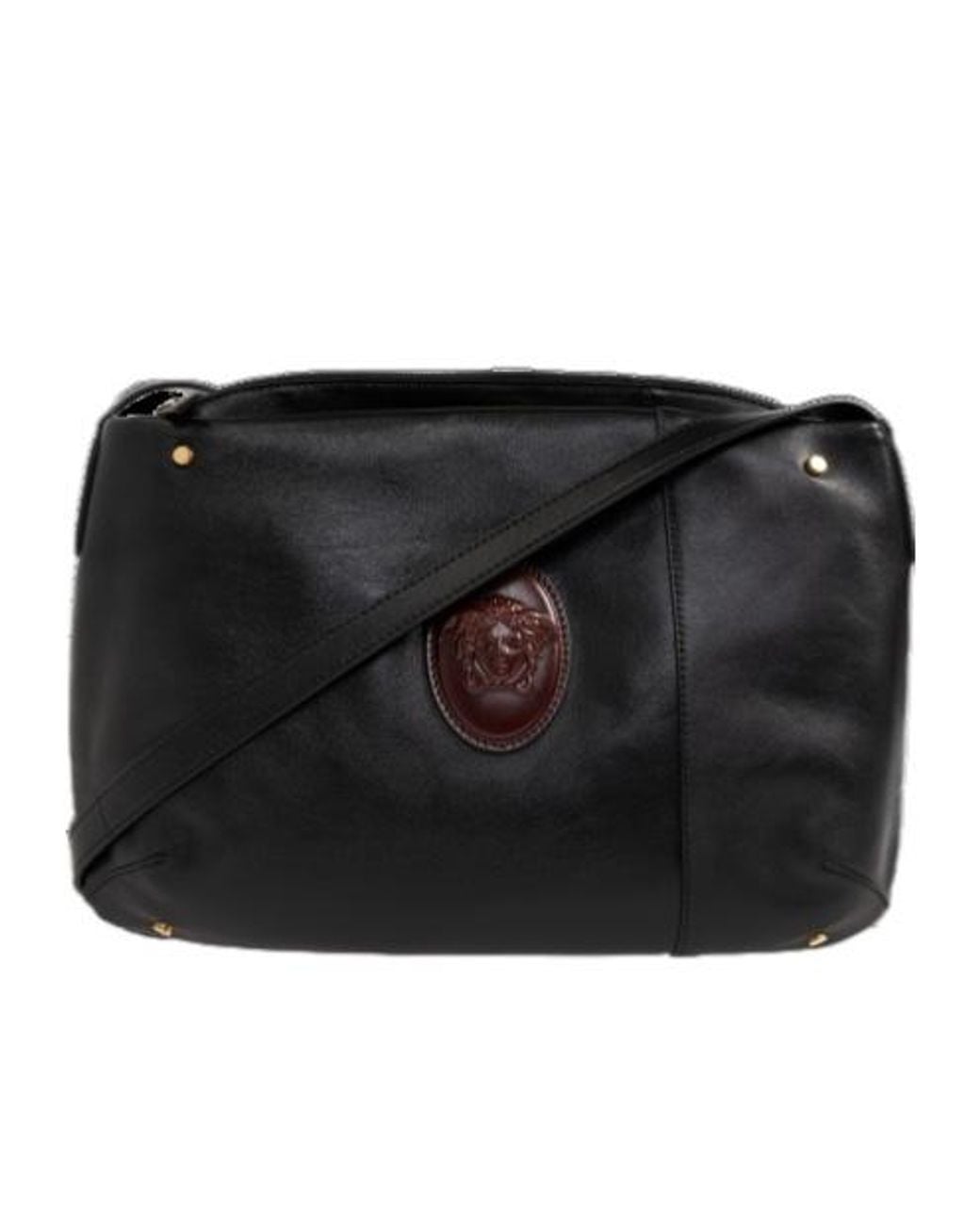 Versace Black Medusa Embossed Leather Shoulder Bag for men