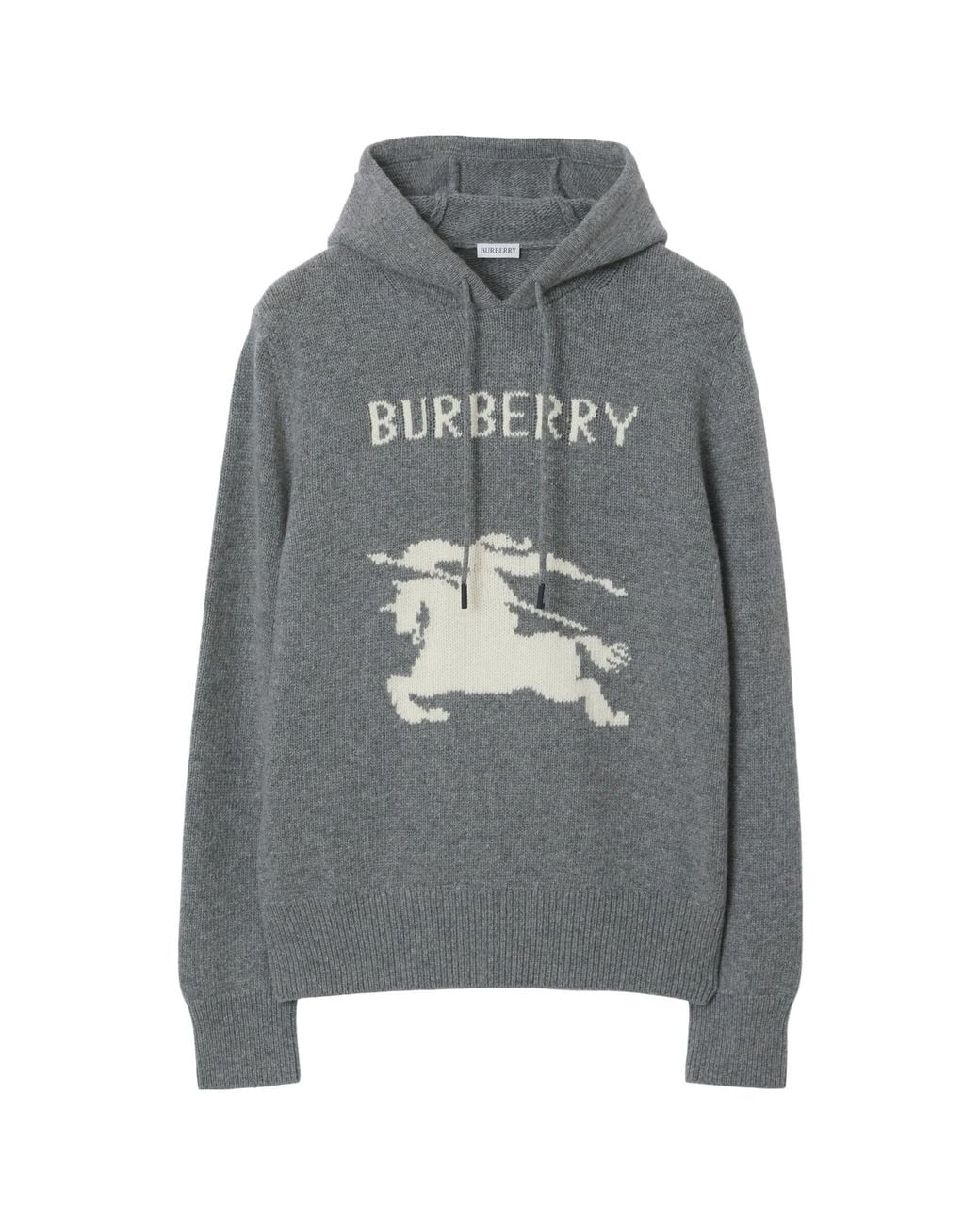 Burberry Gray Ekd Intarsia-Knit Drawstring Hoodie for men