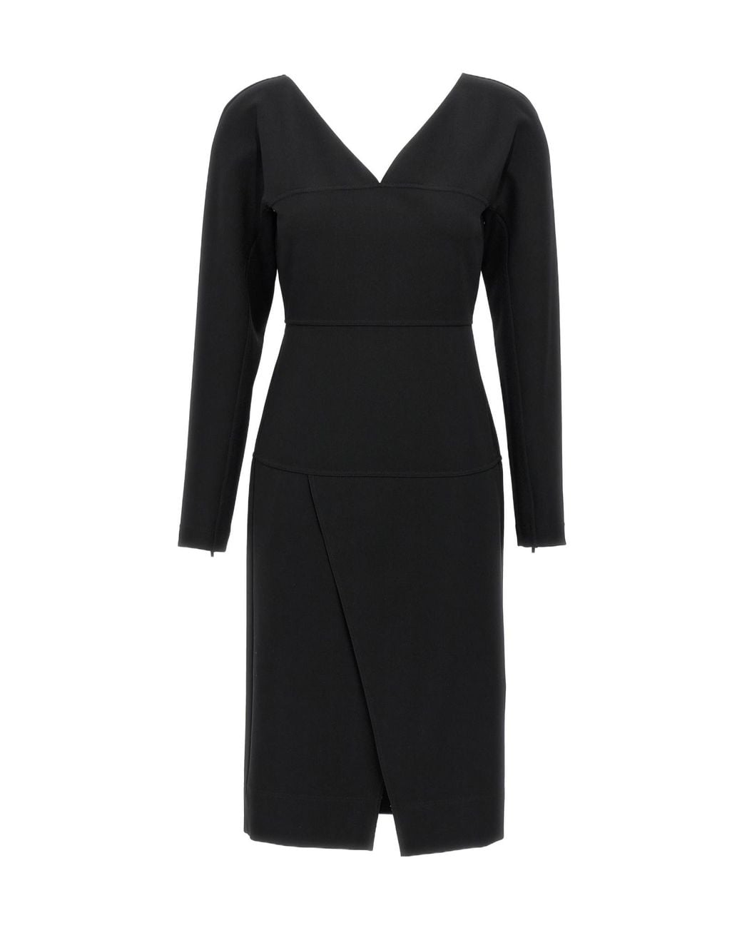 Fendi Black Techno V-Neck Jersey Midi Dress