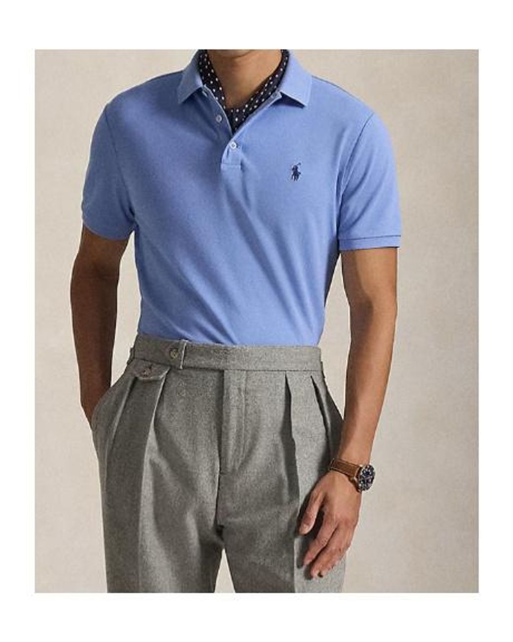 Ralph Lauren Blue Polo Custom Slim Fit Stretched Polo Shirt for men