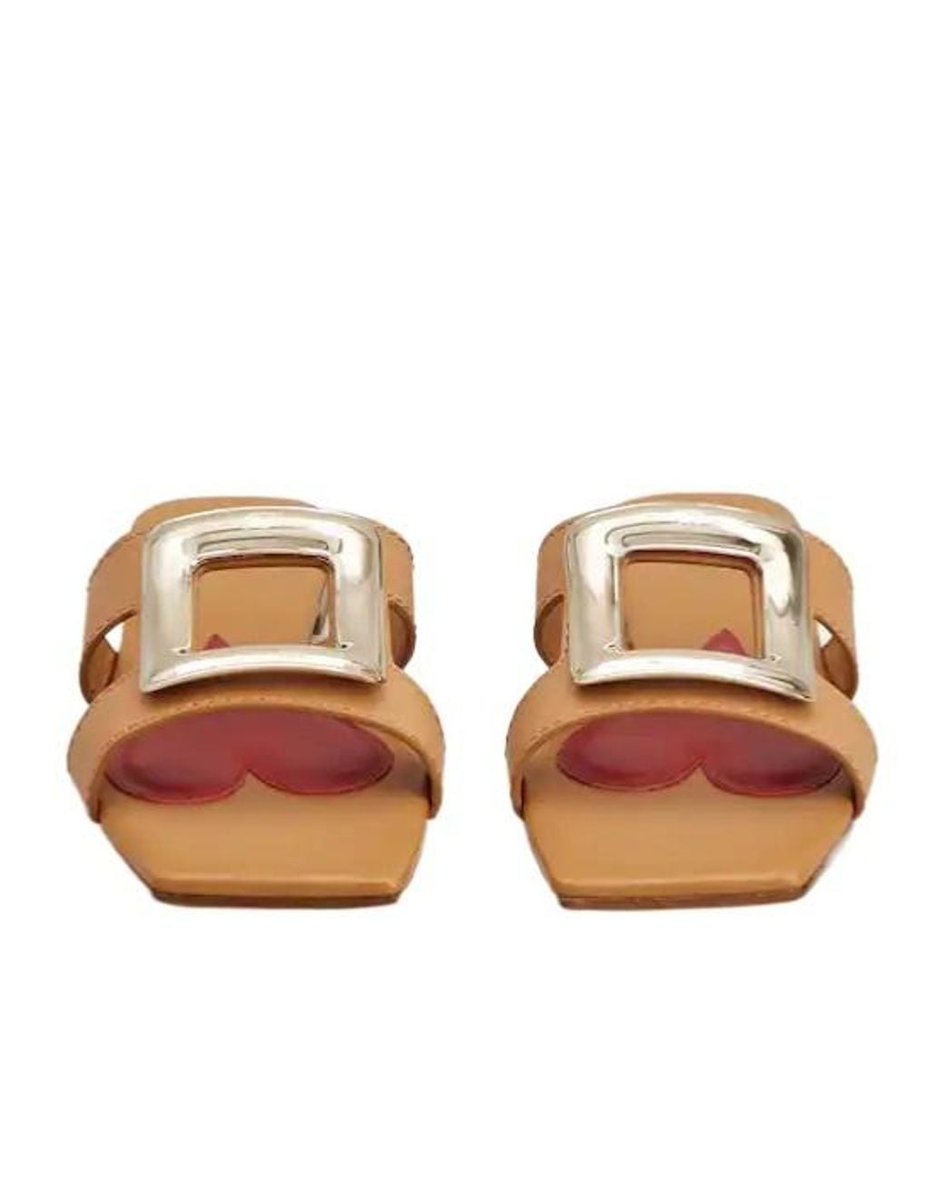 Roger Vivier Brown Logo Engraved Square Toe Sandals