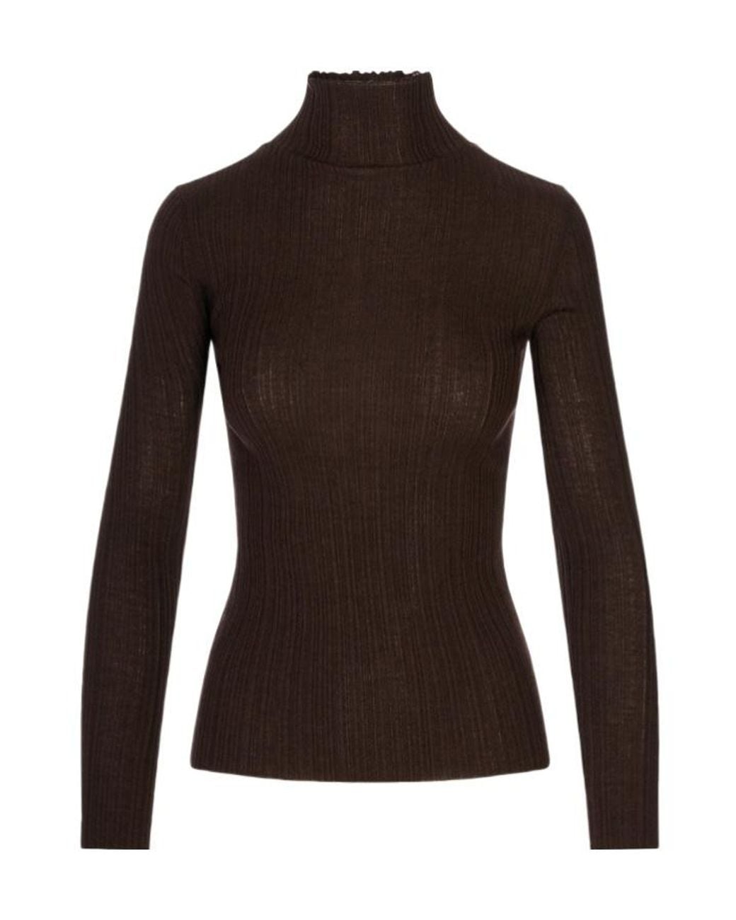 Agnona Brown Ribbed-Knit Scalloped-Edge Sweater