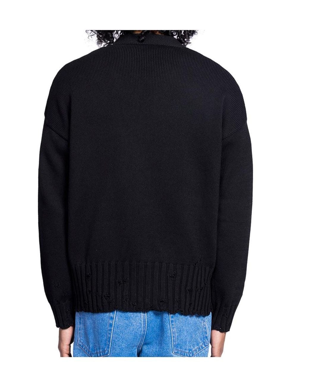 Marni Black V-Neck Distressed Cardigan for men