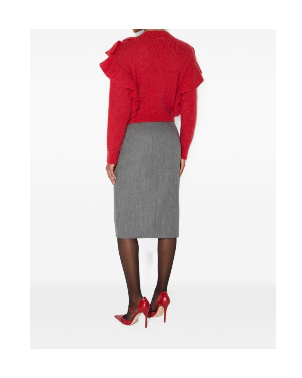 Elisabetta Franchi Red Knit Ruffled Jumper